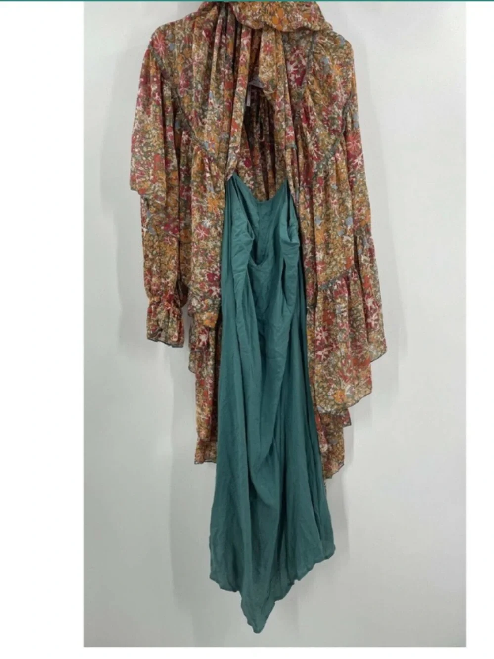 Free People Feeling Groovy Floral Tiered Boho Sheer Long Sleeve Maxi Dress XL - Picture 8 of 11